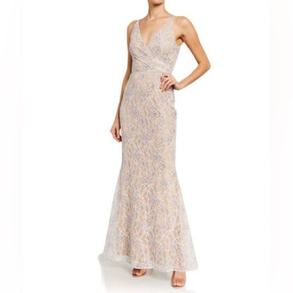 Dress the Population Dresses & Skirts - Dress the Population Helen Sleeveless Wrap Top Lace Gown size large NWT